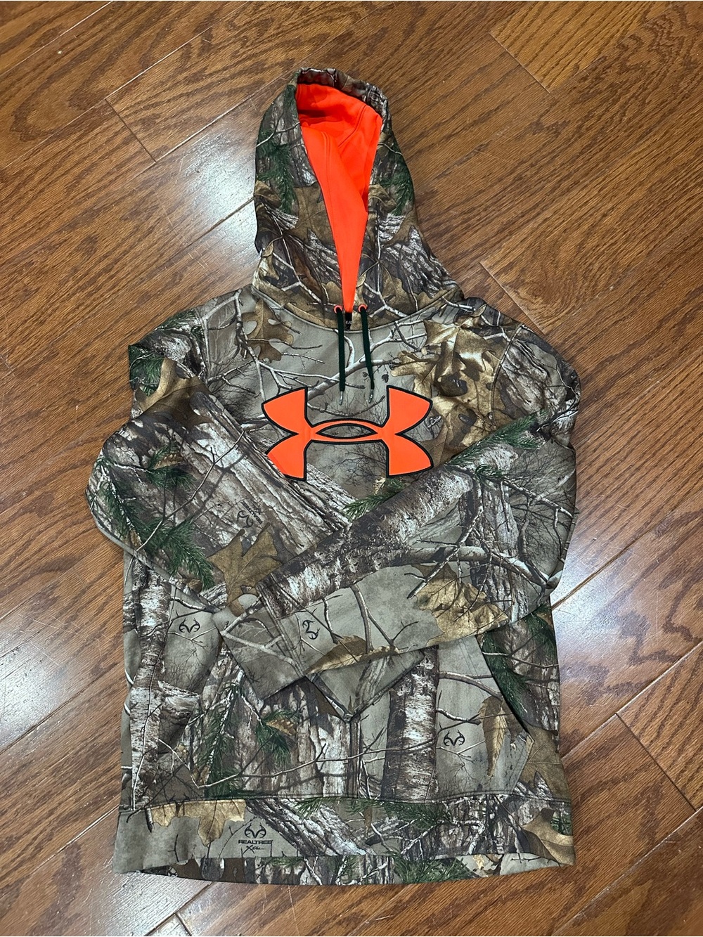 Under Armour Kids' Camo Hoodie with Bright Orange Logo & Lining